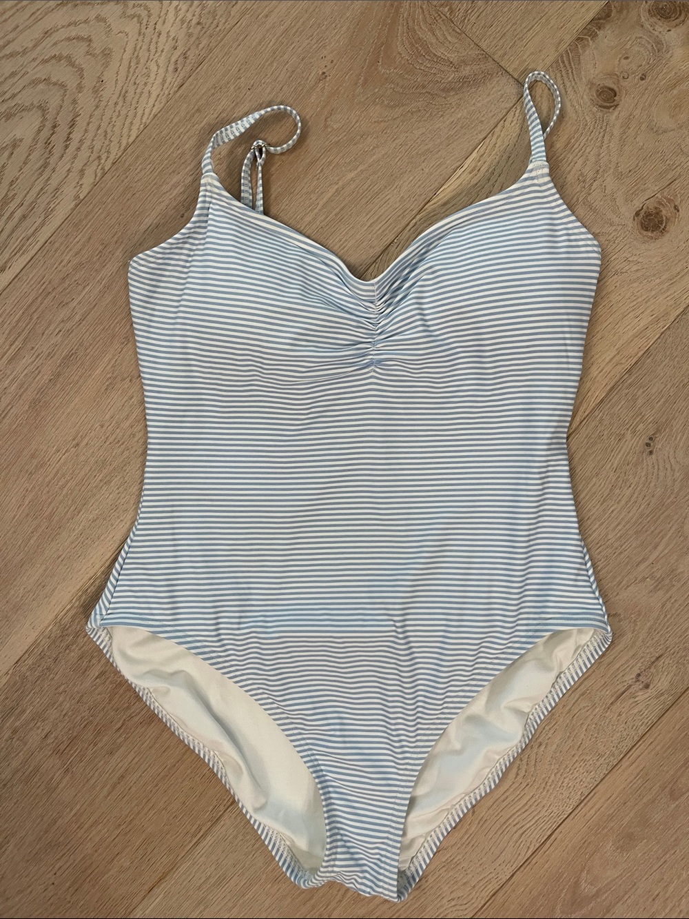 LOFT Light Blue and White Striped One-Piece Swimsuit